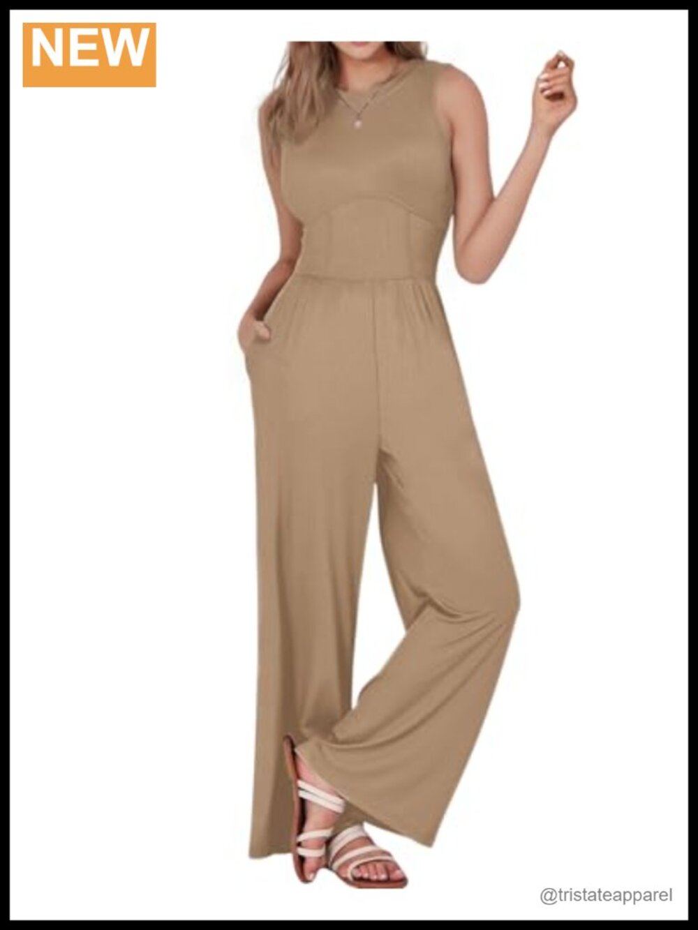 Sleeveless Wide Leg Jumpsuit One Piece Romper with Pockets Pull On